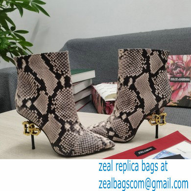 Dolce  &  Gabbana Thin Heel 10.5cm Leather Ankle Boots Snake Print Gray with Baroque DG Heel 2021